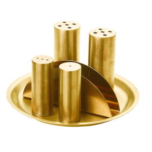 6'lı Yuvarlak Tuzluk Baharat Peçetelik Takımı (Altın)    (GRV-342-ALTIN)